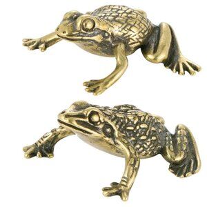 2-Piece Brass Frog Amulet Set – Chinese Mythological Animal Décor for Wealth